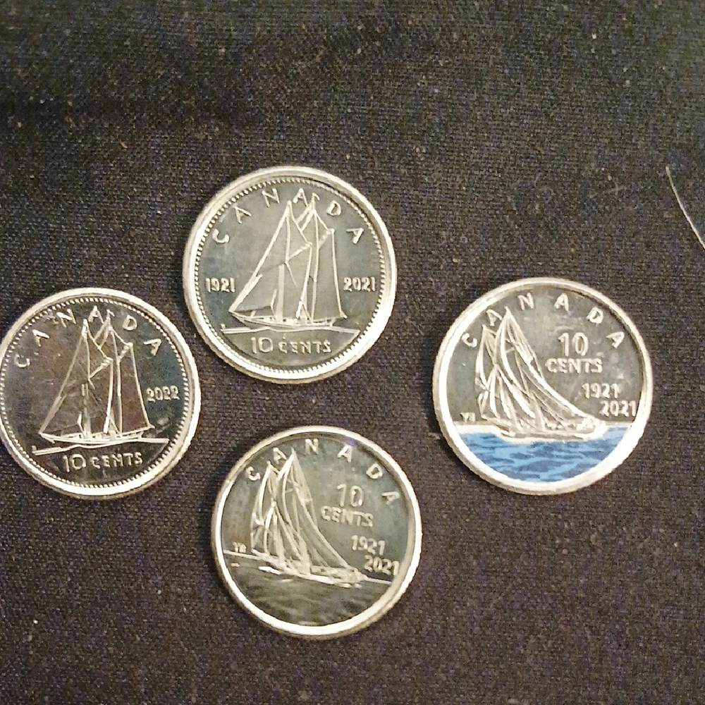 Canada 10 Cents Coin Set 1921 -2021 Bluenose Dimes